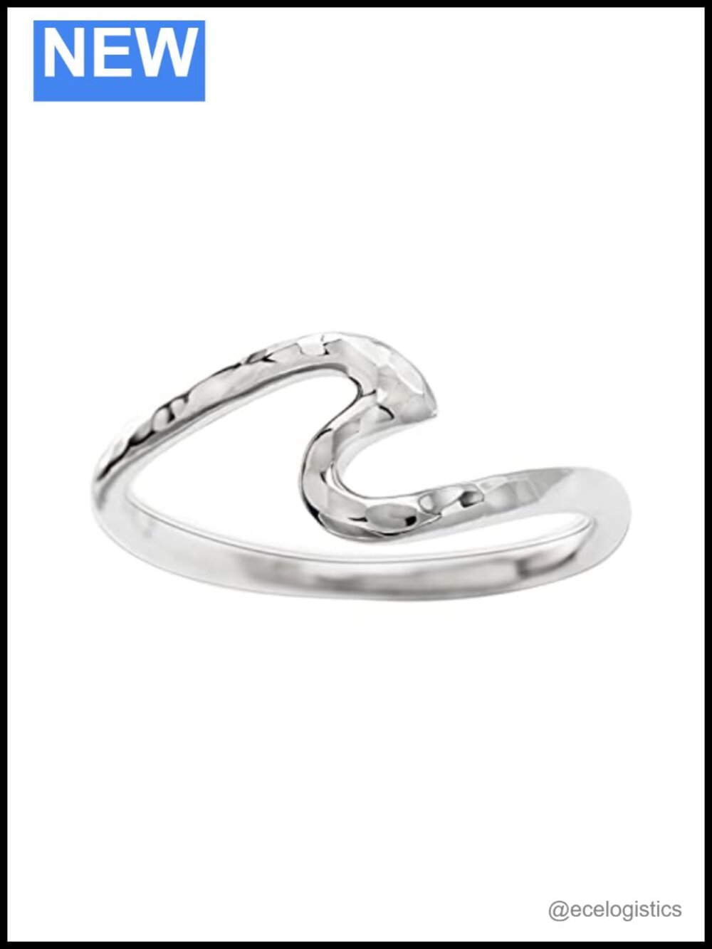 925 Sterling Silver Hammered Ocean Wave Ring Stackable Wedding Band